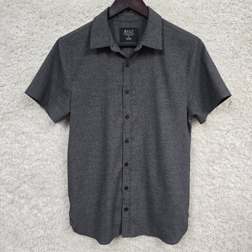 BYLT Vista‎ Button Down Mens Medium Charcoal Grey Short Sleeve Performance Shirt
